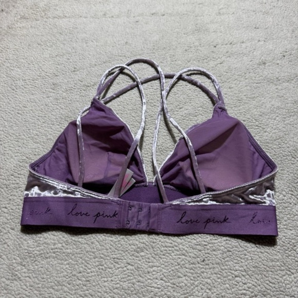 Pink Victoria Secret Bra Womens Medium Bralette Strappy Lilac Crushed Velvet - Picture 8 of 12